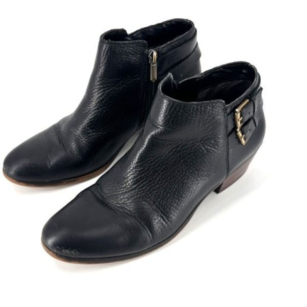 Sam Edelman Leather Buckle Ankle Booties Black Boots Size 8 Style Petal‎